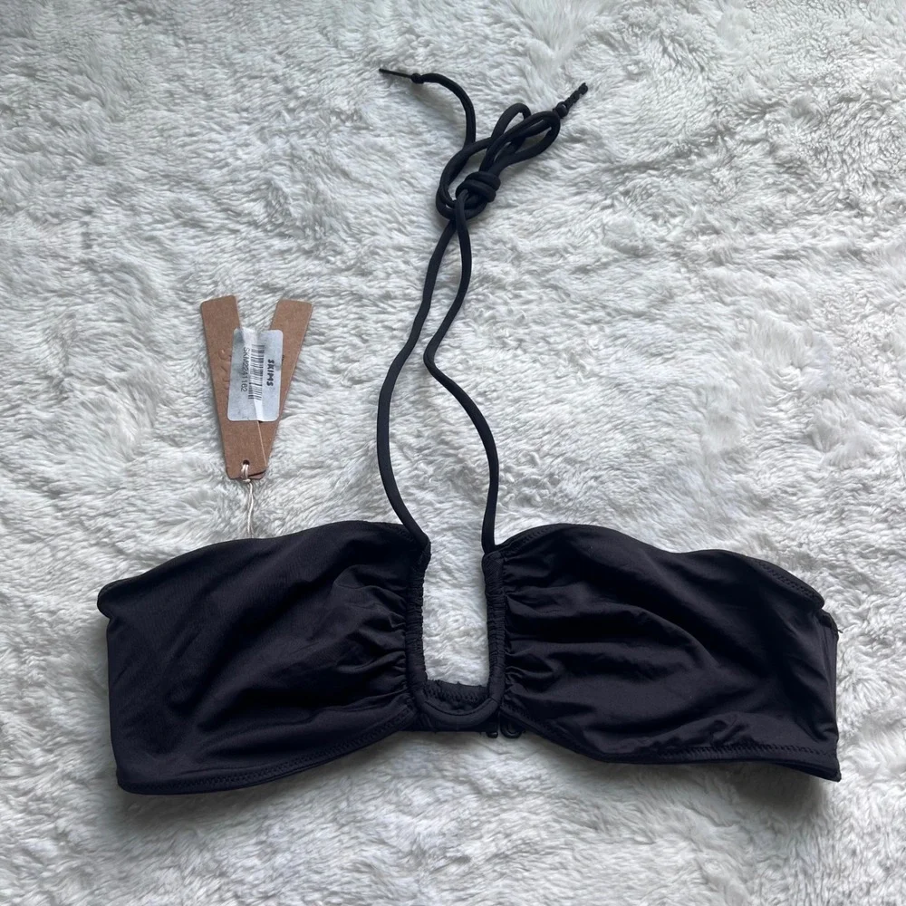 SKIMS Signature Swim U Wire Halter Top Onyx Black BT-BAN-7486W Womens Medium NEW